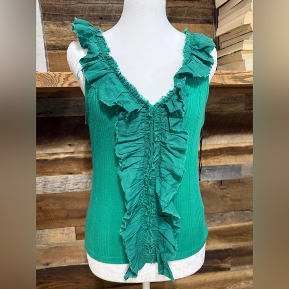 Pilcro Tops - Pilcro Emerald Ruffle-Front Ribbed Tank